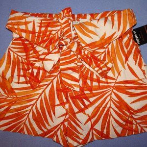 Forever 21 Shorts Women's Linen Blend Palms Leaves Print Orange Tie NWT SMALL